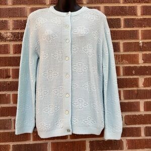 Vintage Cuddle Knit Wintuk Acrylic baby blue Cardigan Button Down Sz M